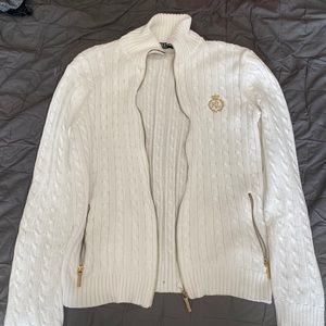 White Ralph Lauren zip up cable knit sweater